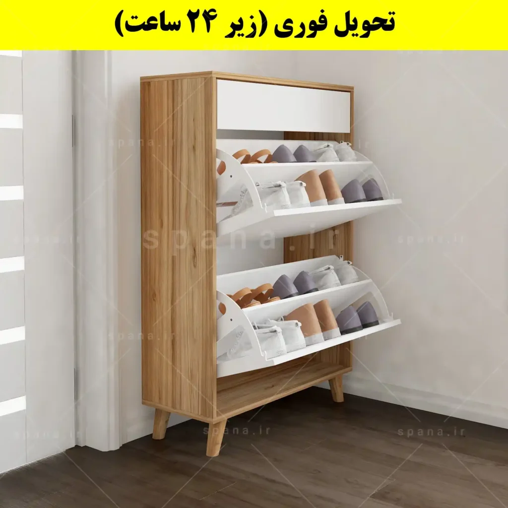 جاکفشی داشبوردی دو درب کشودار طرح ایکیا – طول 70 (تحویل فوری) سفید گردویی