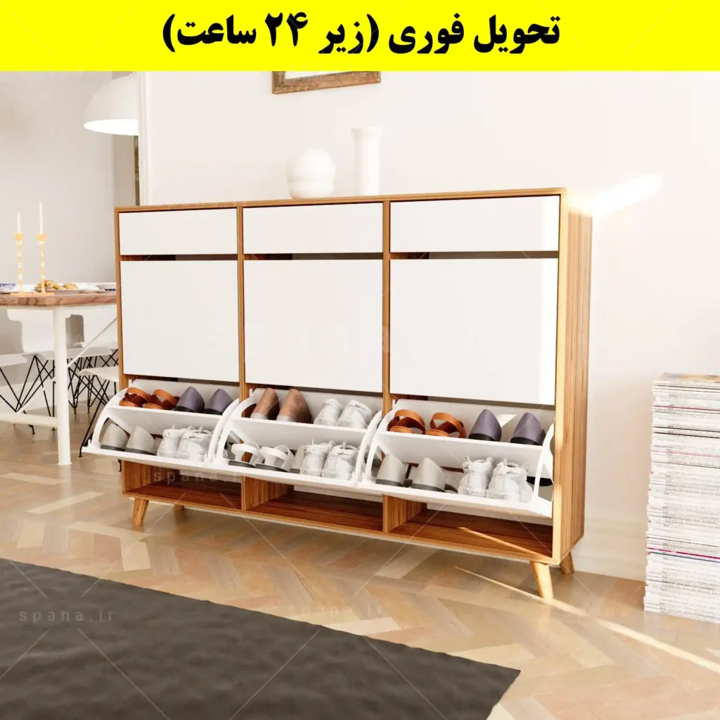 جاکفشی داشبوردی شش درب کشودار طرح ایکیا – طول 150 (تحویل فوری) سفید گردویی
