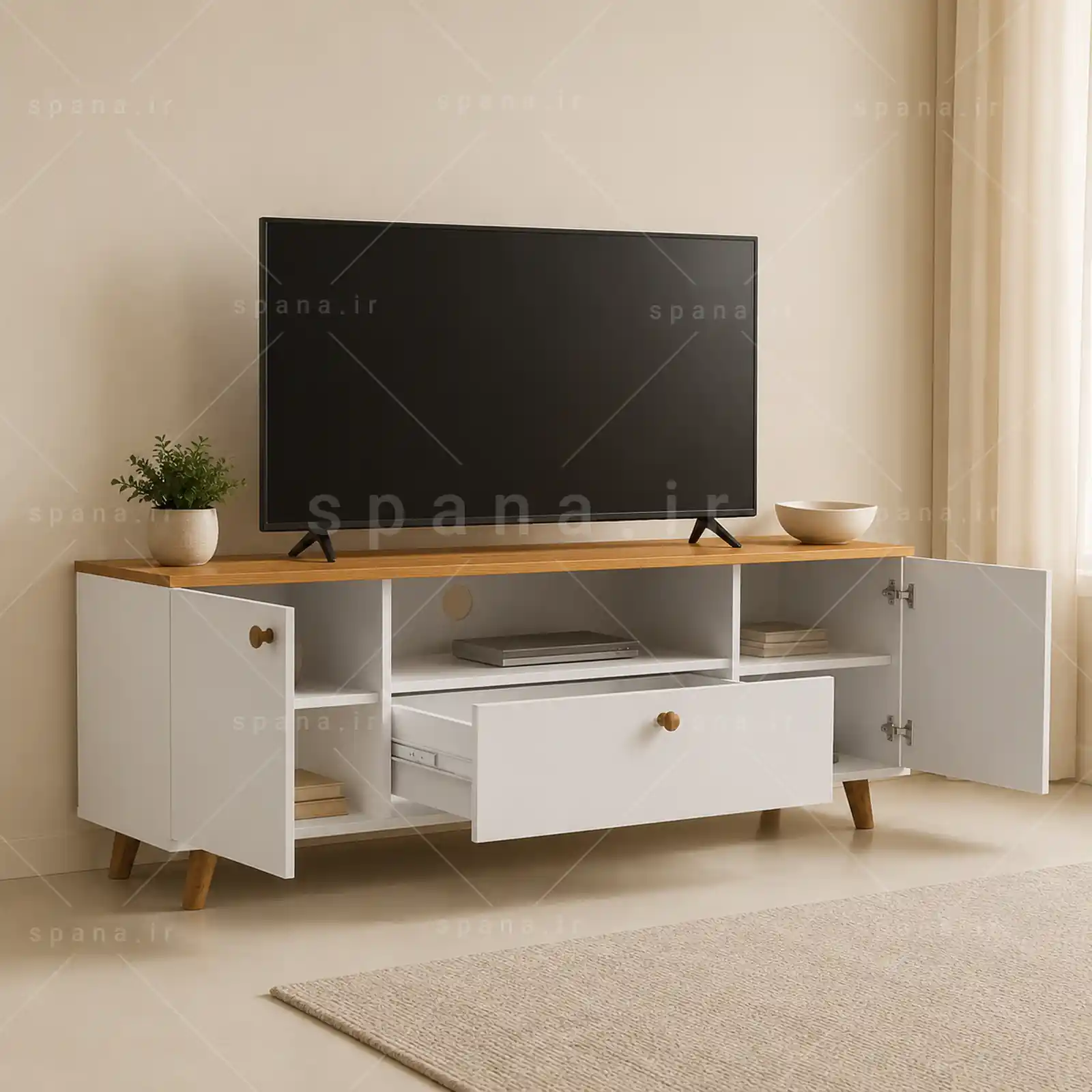 میز تلویزیون کد 101 سفید گردویی میز تلویزیون کد 101 سفید گردویی