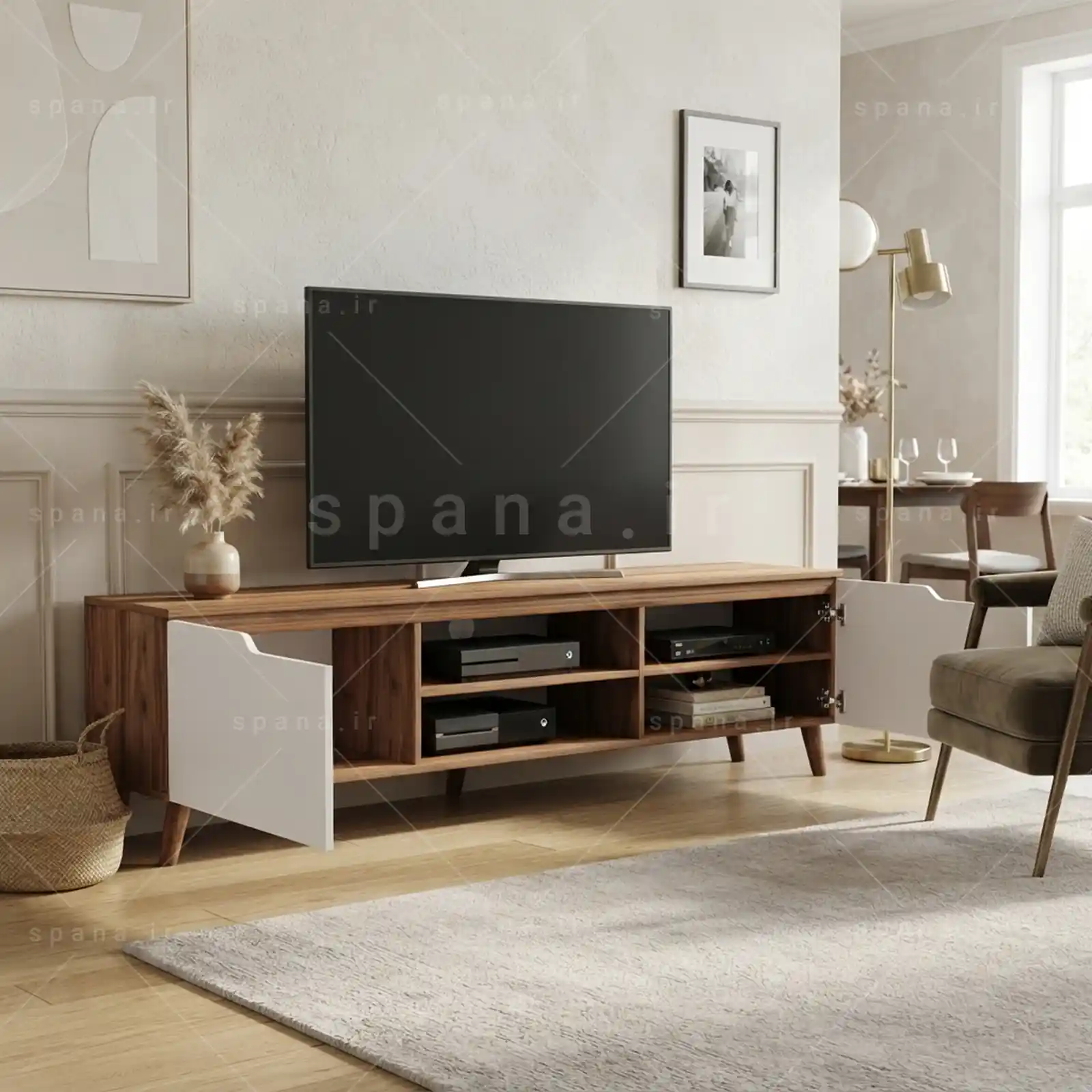 میز تلویزیون کد 128 سفید گردویی میز تلویزیون کد 128 سفید گردویی