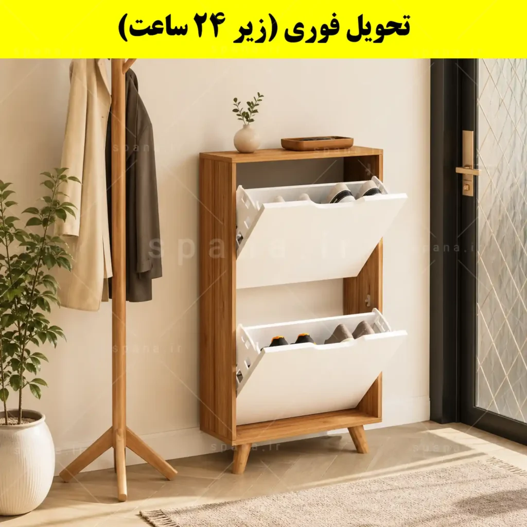 جاکفشی داشبوردی باریک دو درب النا – طول 50 (تحویل فوری) سفید گردویی