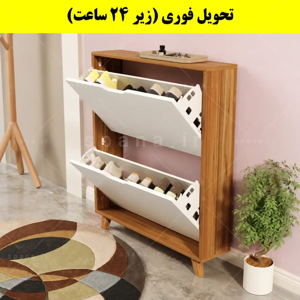 جاکفشی داشبوردی باریک دو درب النا – طول 75 (تحویل فوری) سفید گردویی