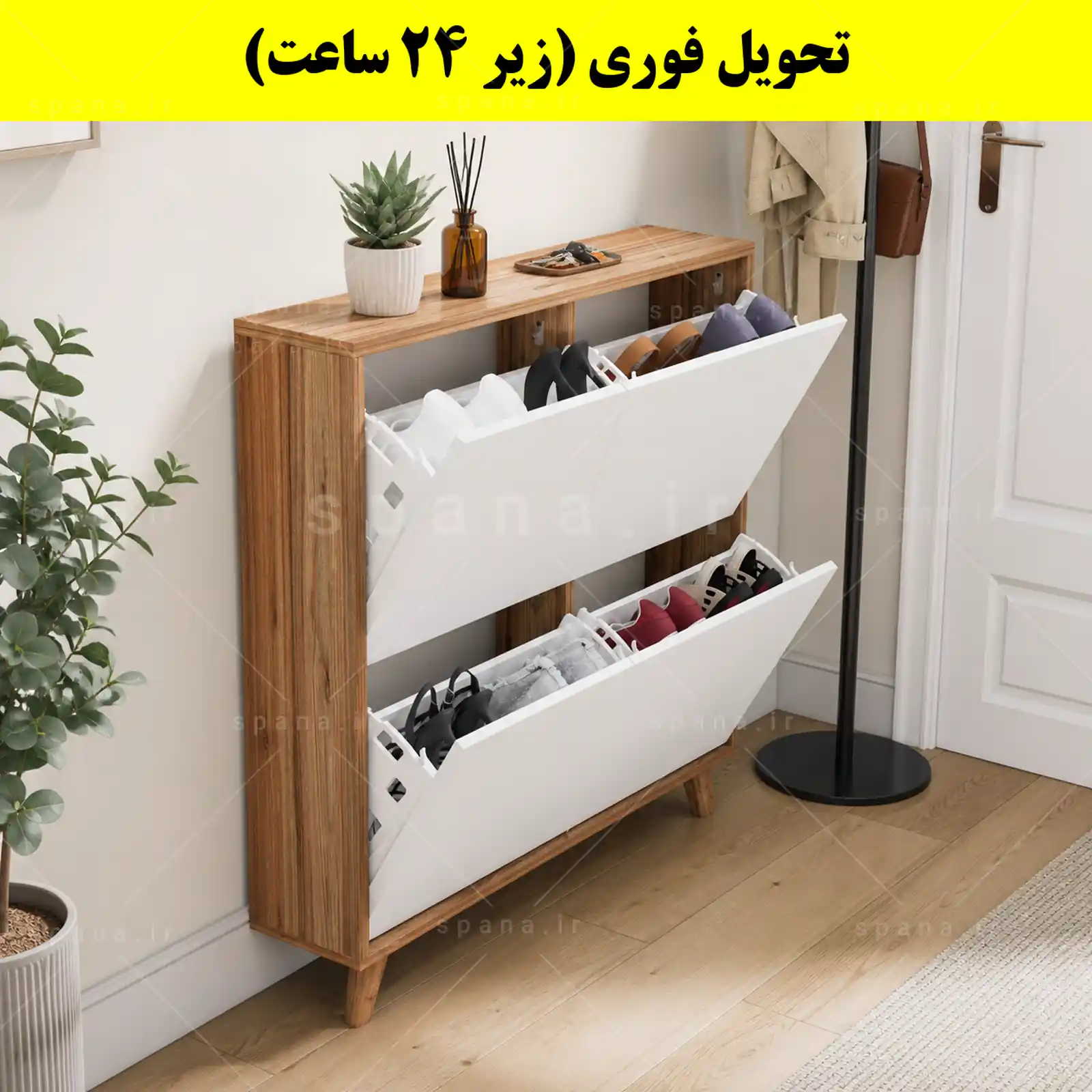 جاکفشی داشبوردی باریک چهار درب النا – طول 100 (تحویل فوری) سفید گردویی جاکفشی داشبوردی باریک چهار درب النا – طول 100 (تحویل فوری) سفید گردویی