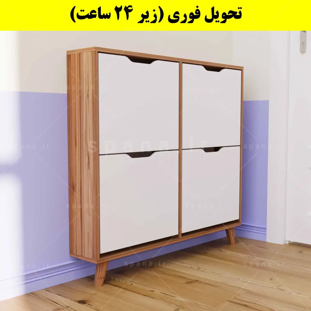جاکفشی داشبوردی باریک چهار درب النا – طول 100 (تحویل فوری) سفید گردویی
