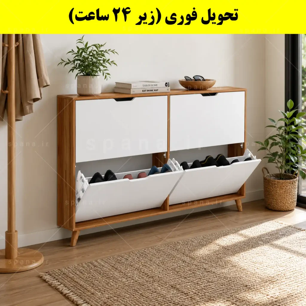 جاکفشی داشبوردی باریک چهار درب النا – طول 140 (تحویل فوری) سفید گردویی