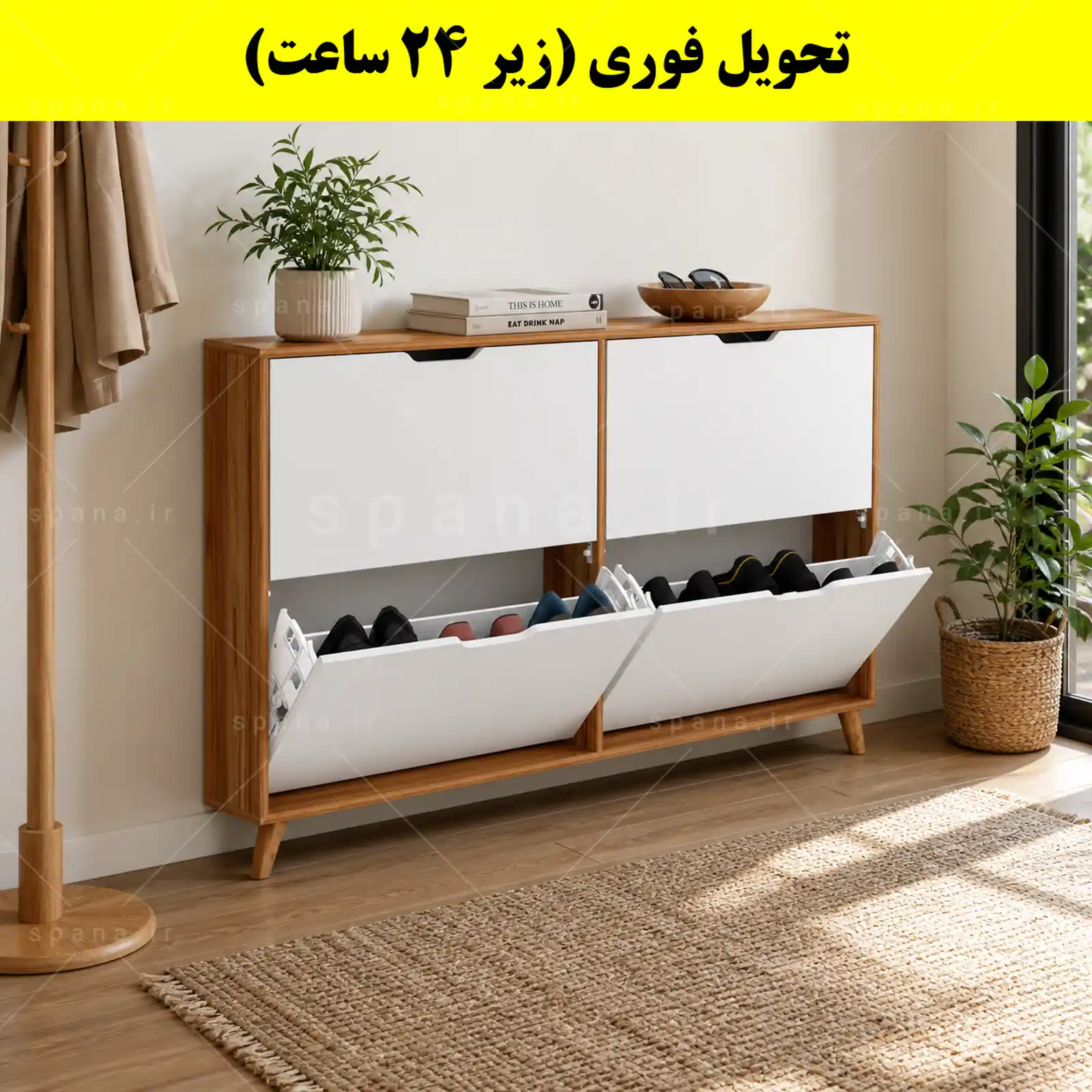 جاکفشی داشبوردی باریک چهار درب النا – طول 140 (تحویل فوری) سفید گردویی جاکفشی داشبوردی باریک چهار درب النا – طول 140 (تحویل فوری) سفید گردویی