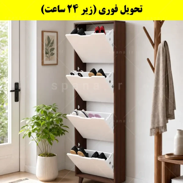 جاکفشی داشبوردی باریک چهار درب النا – طول 50 (تحویل فوری) سفید فندوقی