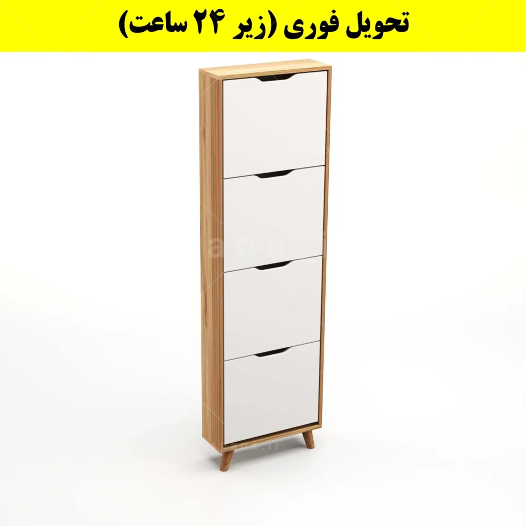 جاکفشی داشبوردی باریک چهار درب النا – طول 50 (تحویل فوری) سفید گردویی