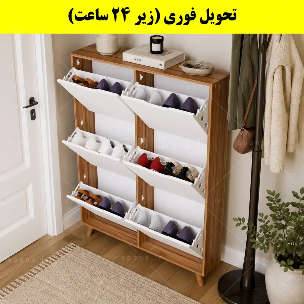 جاکفشی داشبوردی باریک شش درب النا – طول 100 (تحویل فوری) سفید گردویی