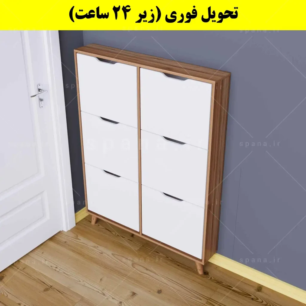 جاکفشی داشبوردی باریک شش درب النا – طول 100 (تحویل فوری) سفید گردویی