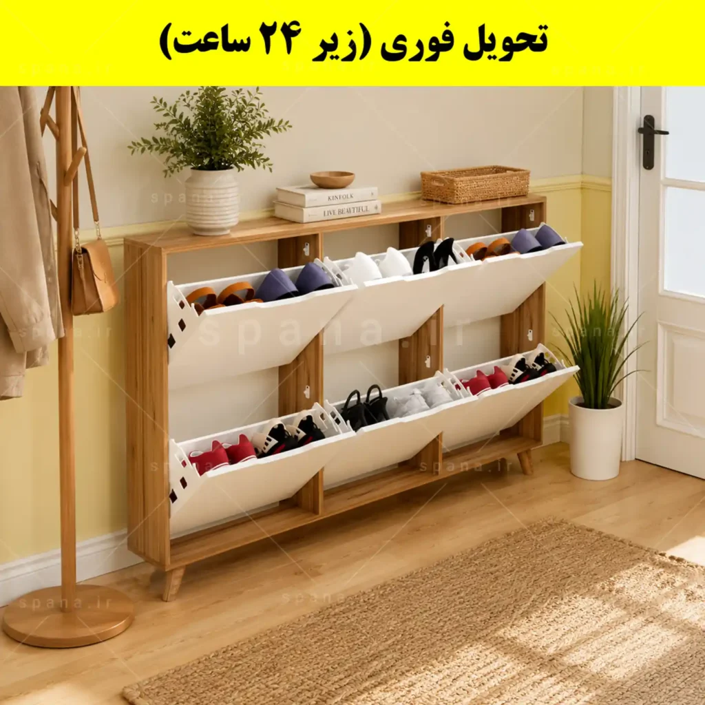 جاکفشی داشبوردی باریک شش درب النا – طول 150 (تحویل فوری) سفید گردویی