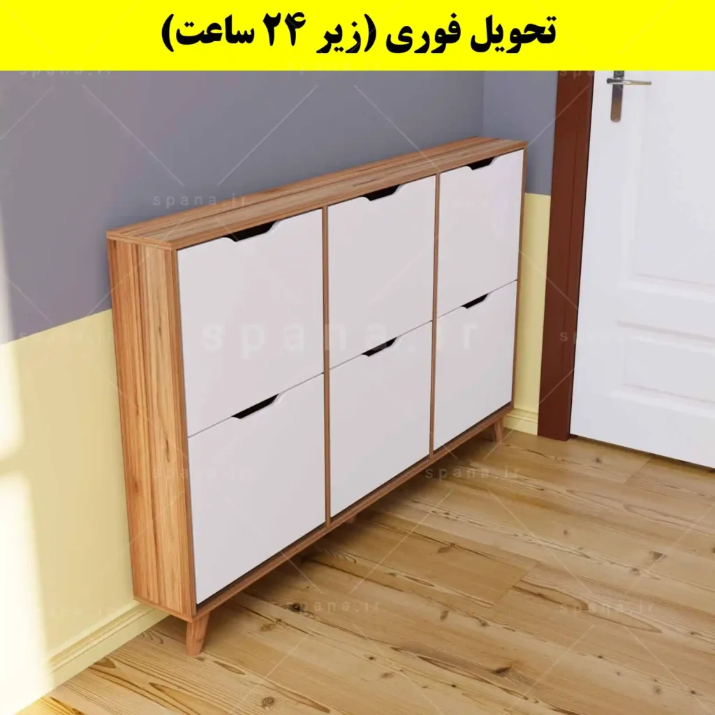 جاکفشی داشبوردی باریک شش درب النا – طول 150 (تحویل فوری) سفید گردویی