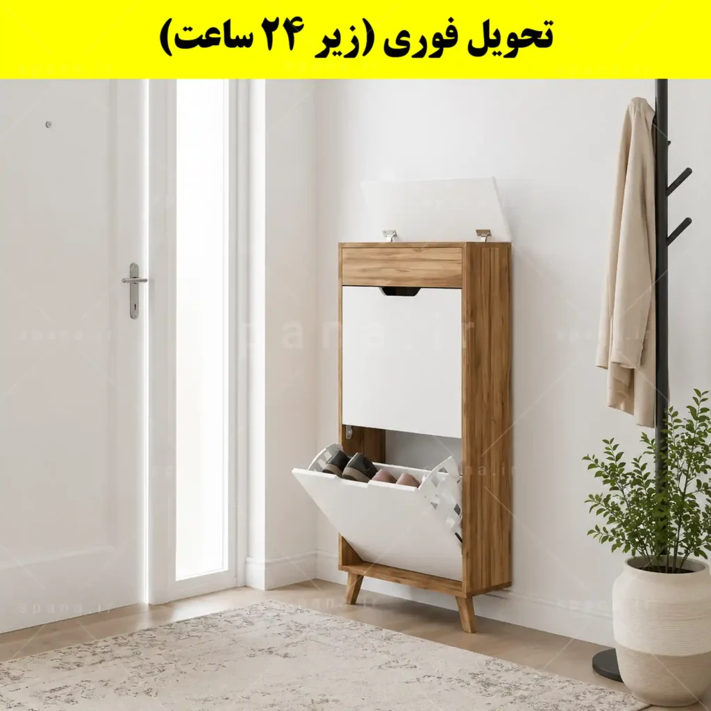 جاکفشی داشبوردی باریک باکس دار دو درب النا – طول 50 (تحویل فوری) سفید گردویی