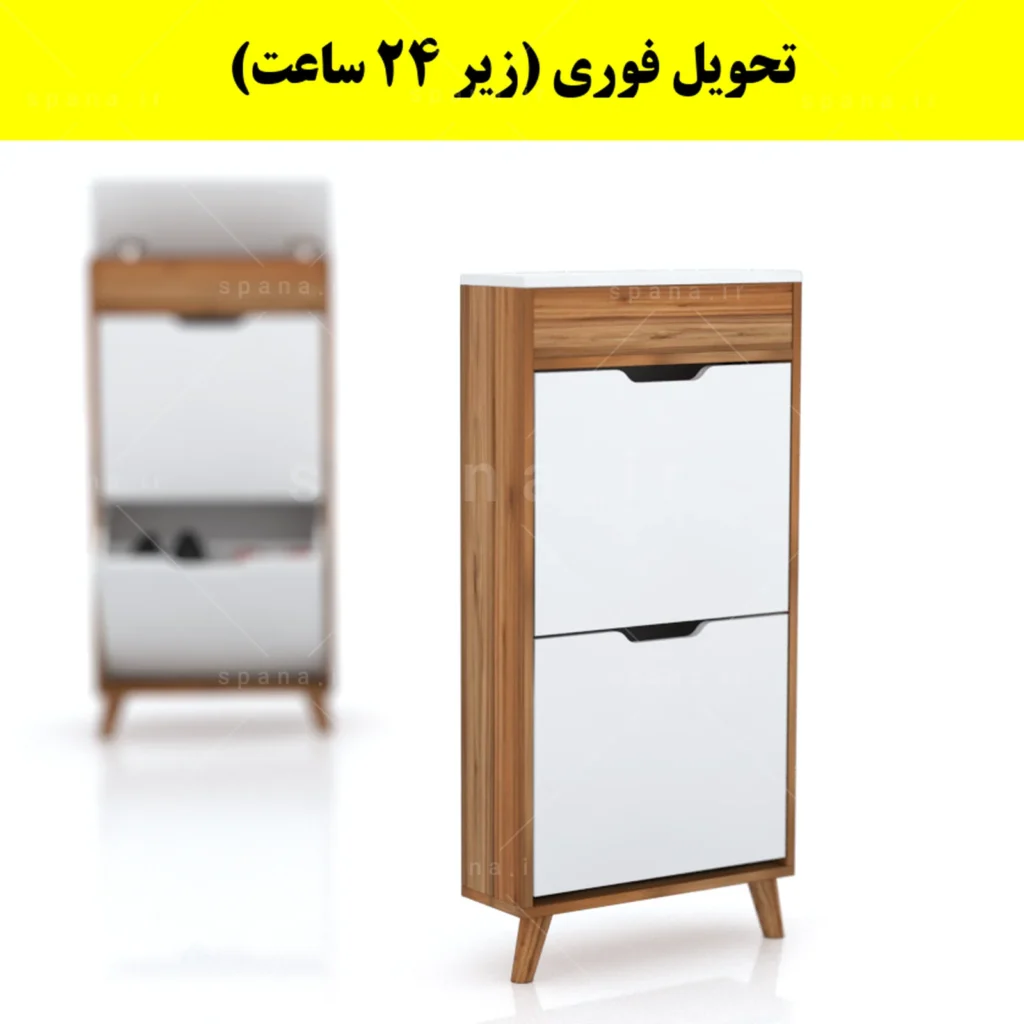 جاکفشی داشبوردی باریک باکس دار دو درب النا – طول 50 (تحویل فوری) سفید گردویی
