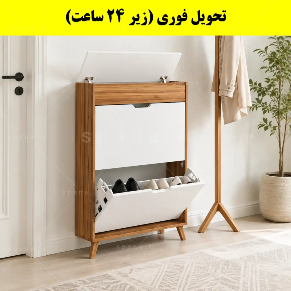 جاکفشی داشبوردی باریک باکس دار دو درب النا – طول 75 (تحویل فوری) سفید گردویی