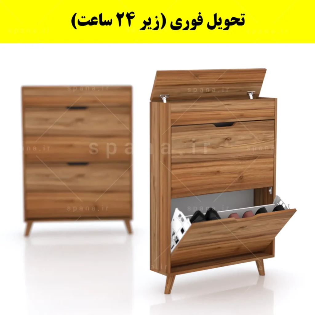 جاکفشی داشبوردی باریک باکس دار دو درب النا – طول 75 (تحویل فوری) گردویی