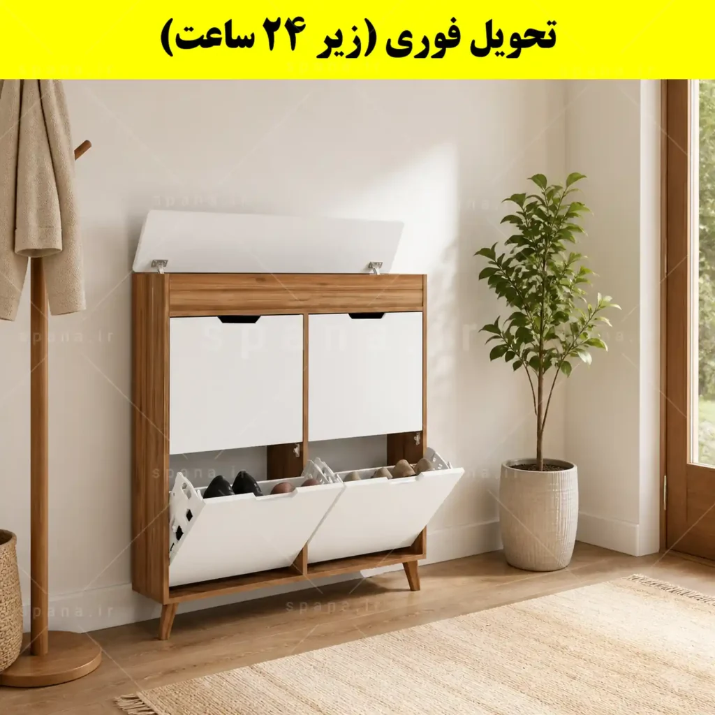 جاکفشی داشبوردی باریک باکس دار چهار درب النا – طول 100 (تحویل فوری) سفید گردویی