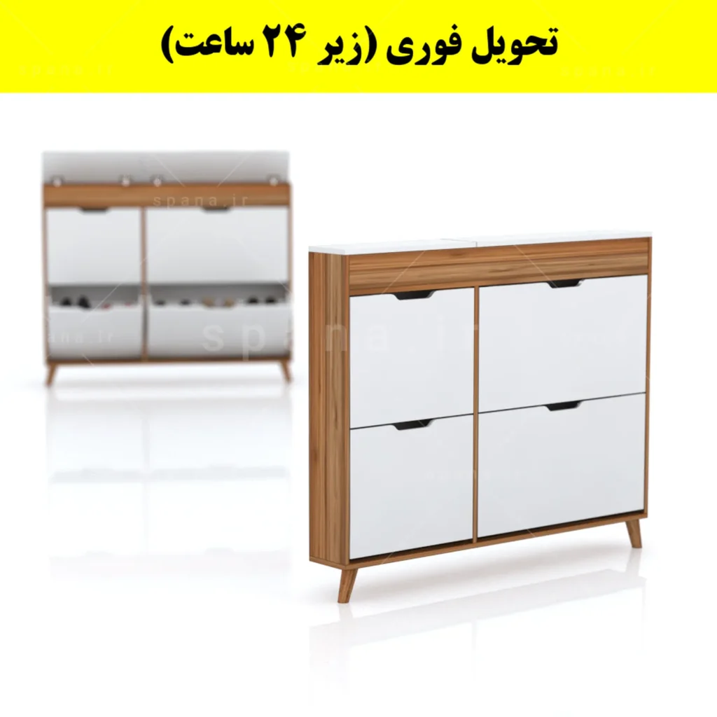 جاکفشی داشبوردی باریک باکس دار چهار درب النا – طول 125 (تحویل فوری) سفید گردویی