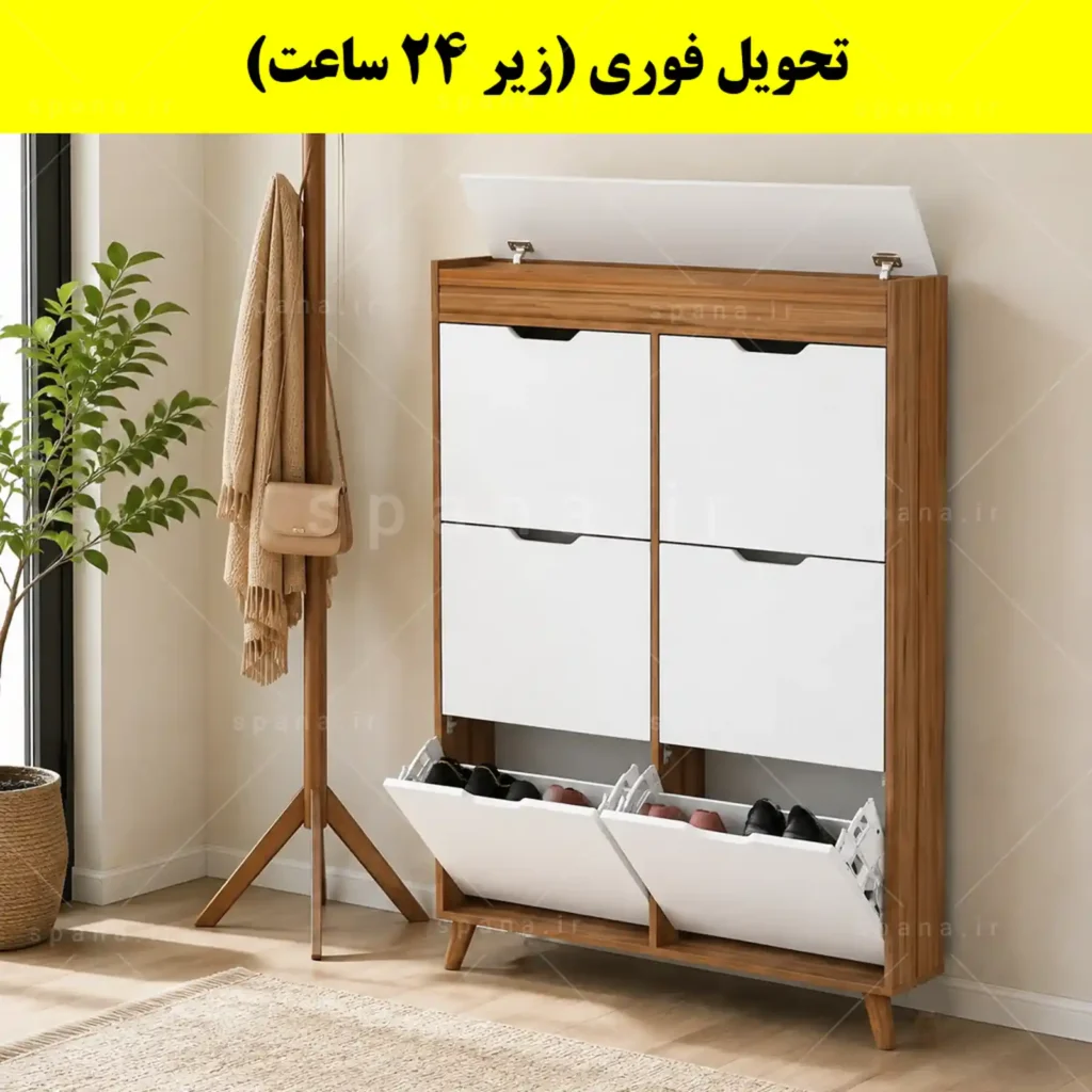 جاکفشی داشبوردی باریک باکس دار شش درب النا – طول 100 (تحویل فوری) سفید گردویی
