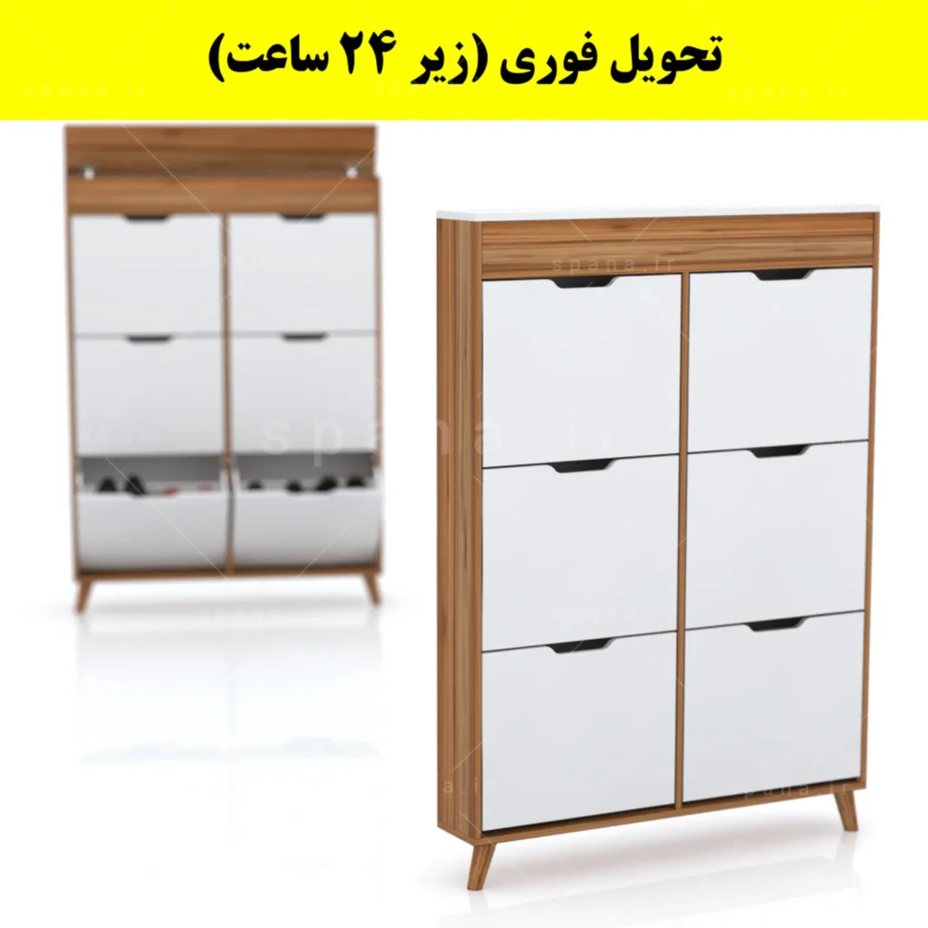 جاکفشی داشبوردی باریک باکس دار شش درب النا – طول 100 (تحویل فوری) سفید گردویی