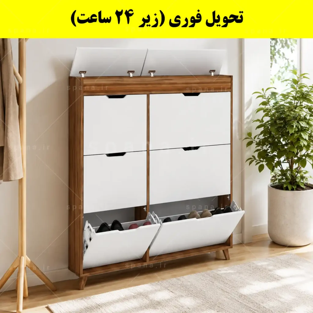 جاکفشی داشبوردی باریک باکس دار شش درب النا – طول 125 (تحویل فوری) سفید گردویی