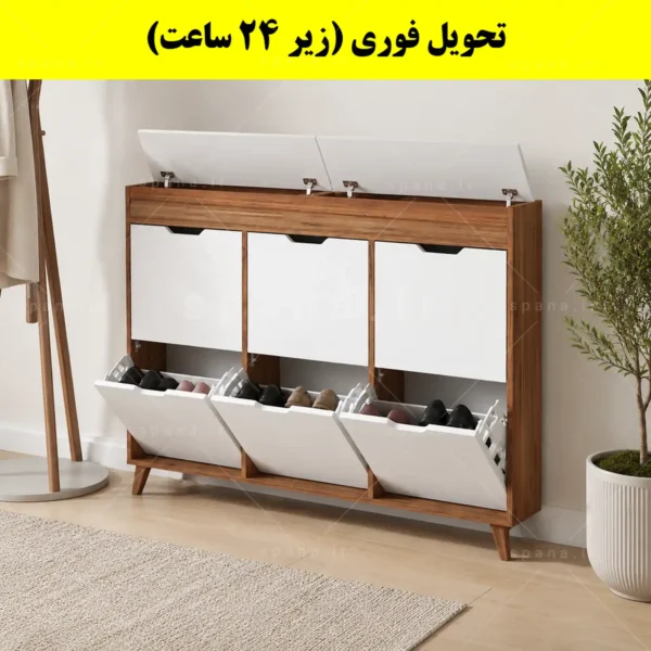 جاکفشی داشبوردی باریک باکس دار شش درب النا – طول 150 (تحویل فوری) سفید گردویی