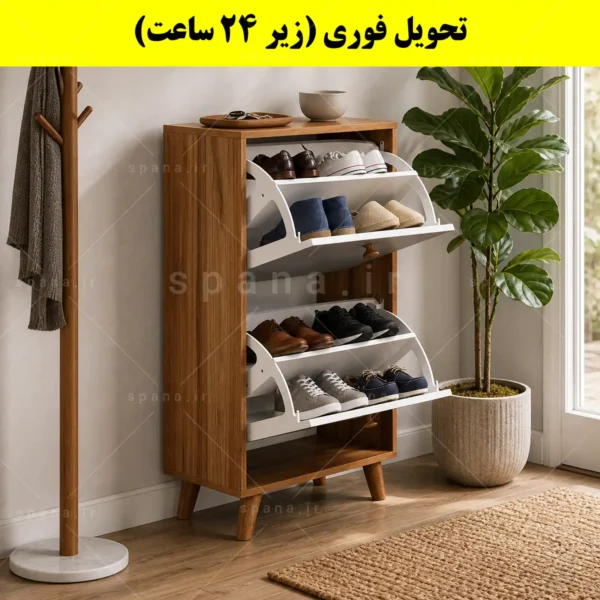 جاکفشی داشبوردی دو درب دستگیره چوبی – طول 50 (تحویل فوری) سفید گردویی