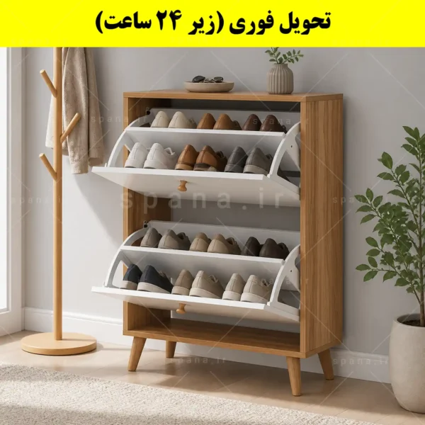 جاکفشی داشبوردی دو درب دستگیره چوبی – طول 70 (تحویل فوری) سفید گردویی