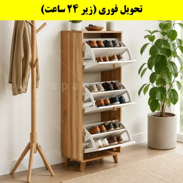 جاکفشی داشبوردی سه درب دستگیره چوبی – طول 50 (تحویل فوری) سفید گردویی
