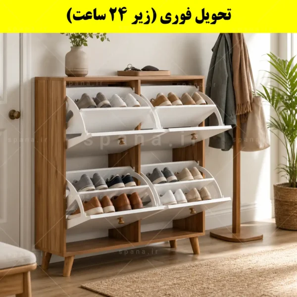 جاکفشی داشبوردی چهار درب دستگیره چوبی – طول 100 (تحویل فوری) سفید گردویی