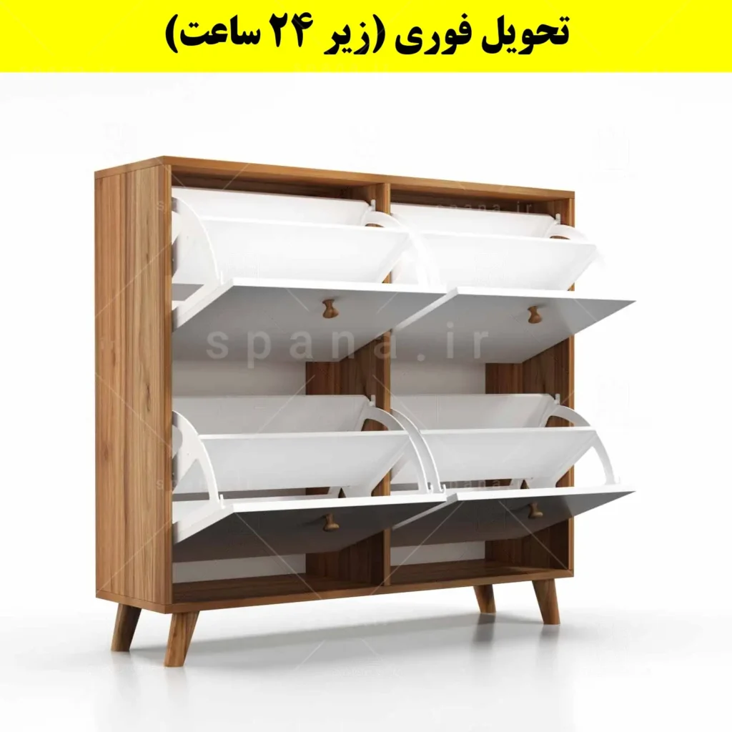 جاکفشی داشبوردی چهار درب دستگیره چوبی – طول 100 (تحویل فوری) سفید گردویی