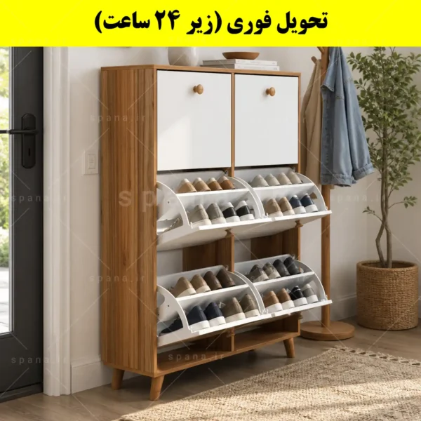 جاکفشی داشبوردی شش درب دستگیره چوبی – طول 100 (تحویل فوری) سفید گردویی