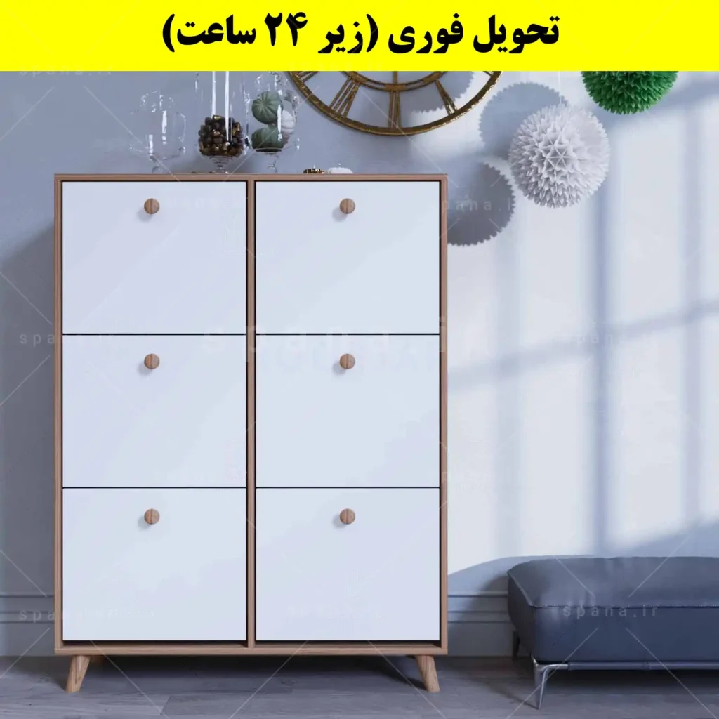 جاکفشی داشبوردی شش درب دستگیره چوبی – طول 100 (تحویل فوری) سفید گردویی