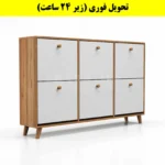 جاکفشی داشبوردی شش درب دستگیره چوبی – طول 150 (تحویل فوری) سفید گردویی
