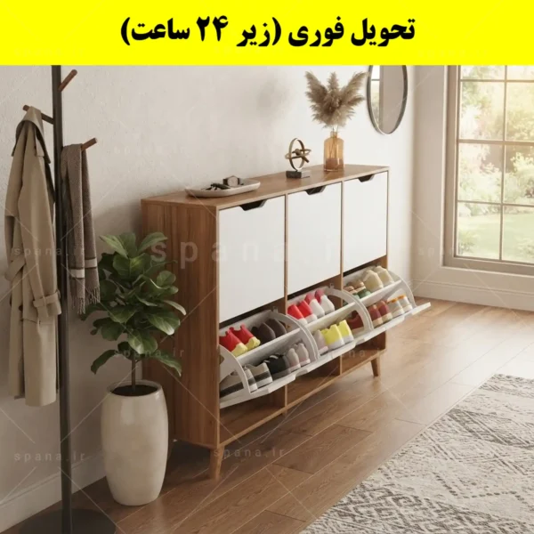 جاکفشی داشبوردی شش درب النا – طول 150 (تحویل فوری) سفید گردویی