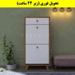 جاکفشی داشبوردی دو درب کشودار دستگیره چوبی – طول 50 (تحویل فوری) سفید گردویی