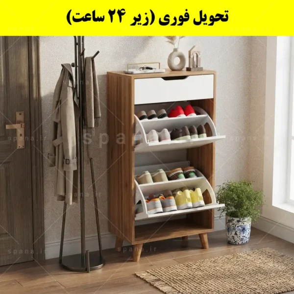 جاکفشی داشبوردی دو درب کشودار النا – طول 50 (تحویل فوری) سفید گردویی