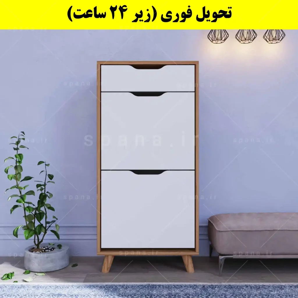 جاکفشی داشبوردی دو درب کشودار النا – طول 50 (تحویل فوری) سفید گردویی
