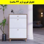 جاکفشی داشبوردی دو درب کشودار دستگیره چوبی – طول 70 (تحویل فوری) سفید گردویی