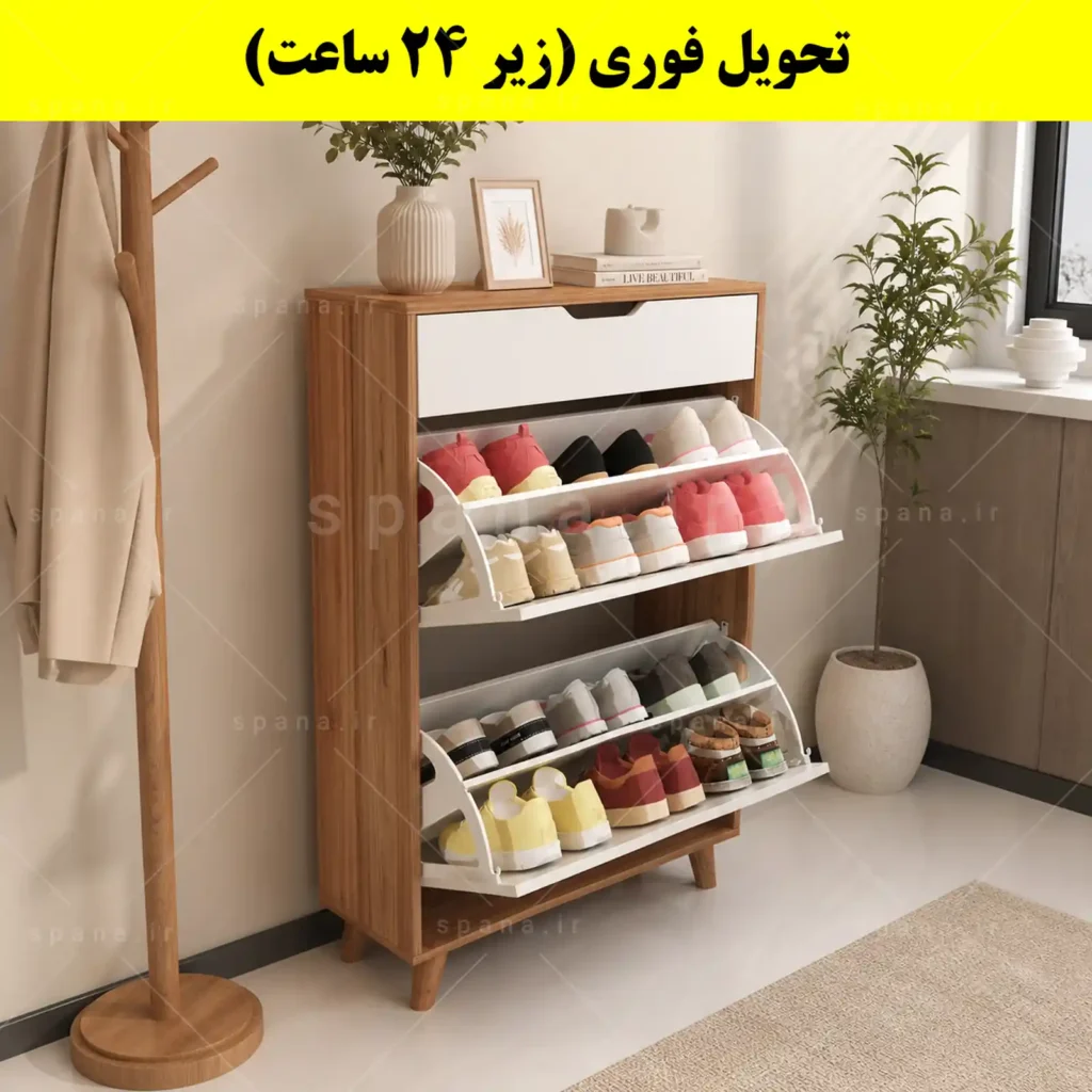 جاکفشی داشبوردی دو درب کشودار النا – طول 70 (تحویل فوری) سفید گردویی