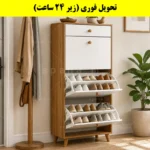 جاکفشی داشبوردی سه درب کشودار دستگیره چوبی – طول 70 (تحویل فوری) سفید گردویی
