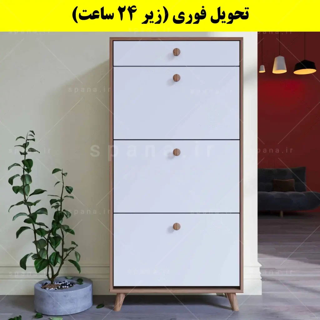 جاکفشی داشبوردی سه درب کشودار دستگیره چوبی – طول 70 (تحویل فوری) سفید گردویی