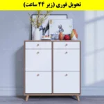 جاکفشی داشبوردی چهار درب کشودار دستگیره چوبی – طول 100 (تحویل فوری) سفید گردویی