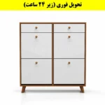 جاکفشی داشبوردی چهار درب کشودار دستگیره چوبی – طول 100 (تحویل فوری) سفید گردویی