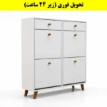 جاکفشی داشبوردی چهار درب کشودار دستگیره چوبی – طول 100 (تحویل فوری) سفید