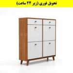 جاکفشی داشبوردی چهار درب کشودار دستگیره چوبی – طول 100 (تحویل فوری) سفید گردویی