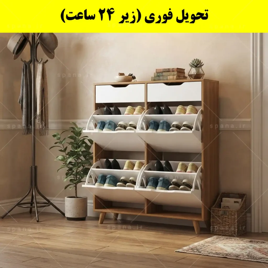 جاکفشی داشبوردی چهار درب کشودار النا – طول 100 (تحویل فوری) سفید گردویی