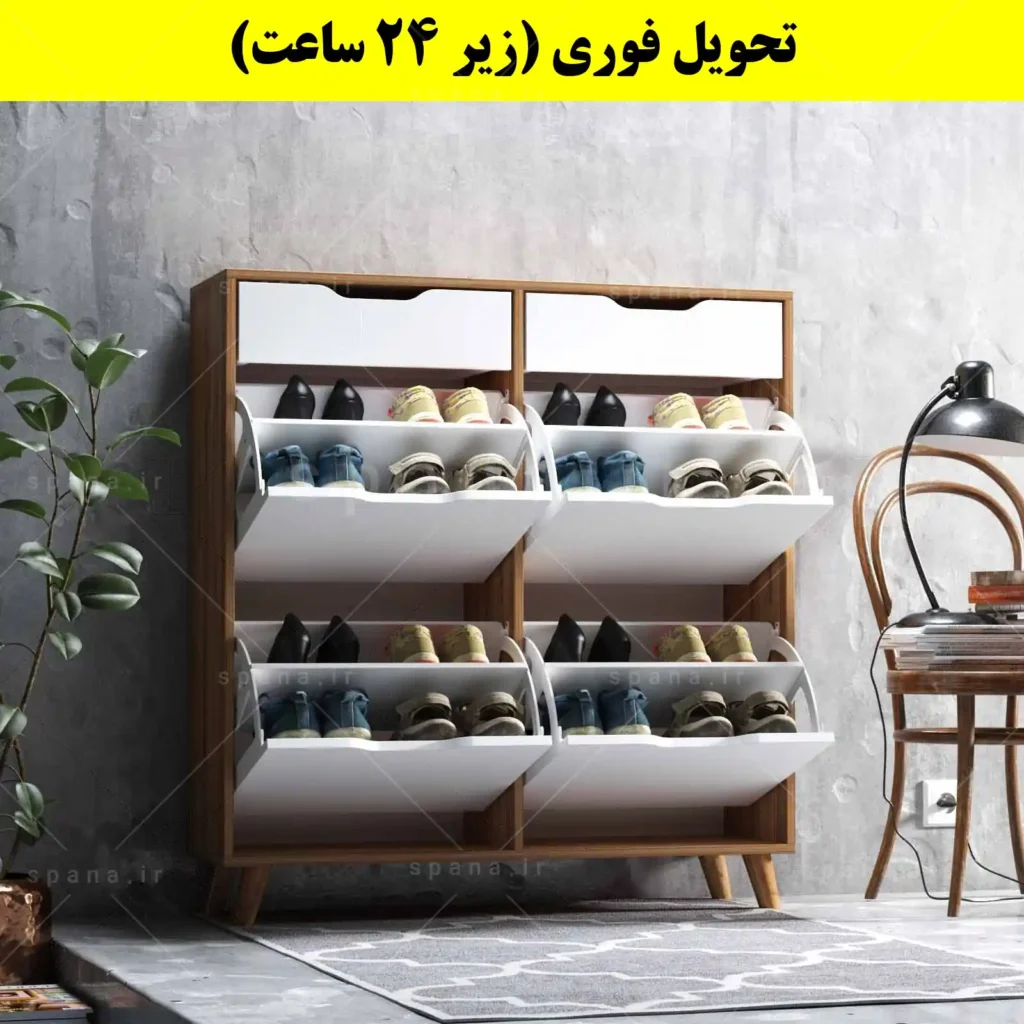 جاکفشی داشبوردی چهار درب کشودار النا – طول 100 (تحویل فوری) سفید گردویی