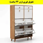 جاکفشی داشبوردی شش درب کشودار دستگیره چوبی – طول 100 (تحویل فوری) سفید گردویی