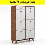 جاکفشی داشبوردی شش درب کشودار دستگیره چوبی – طول 100 (تحویل فوری) سفید فندوقی